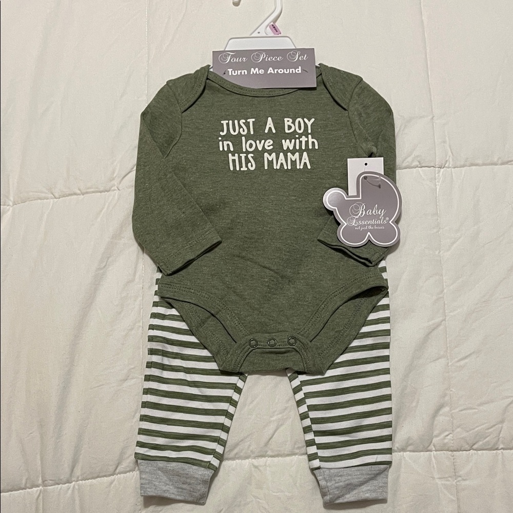Baby Essentials 4-Piece Olive ‘Boy Mama’ Outfit Set